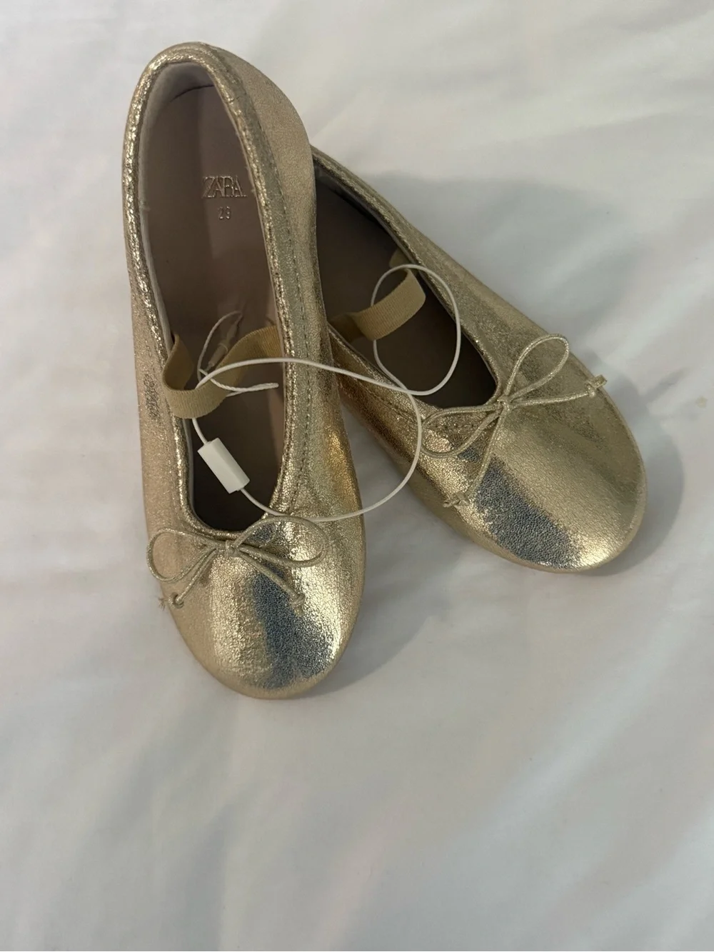Zara Metallic Gold Ballet Flats with Bow